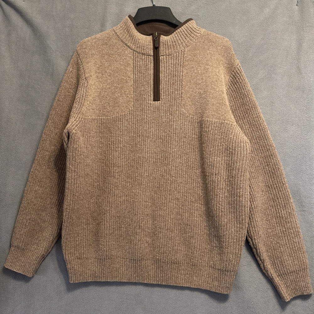 LL Bean Waterfowl Sweater Merino Lambswool Mens Large Brown 1/4 Zip Heritage